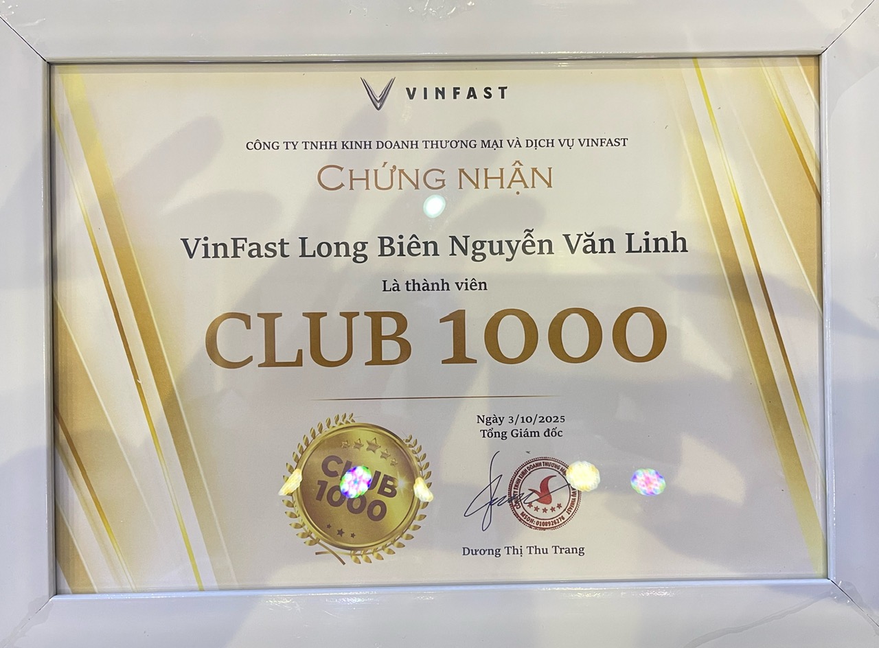 Chứng nhận l&agrave; th&agrave;nh vi&ecirc;n đầu ti&ecirc;n trong c&acirc;u lạc bộ Club 1000