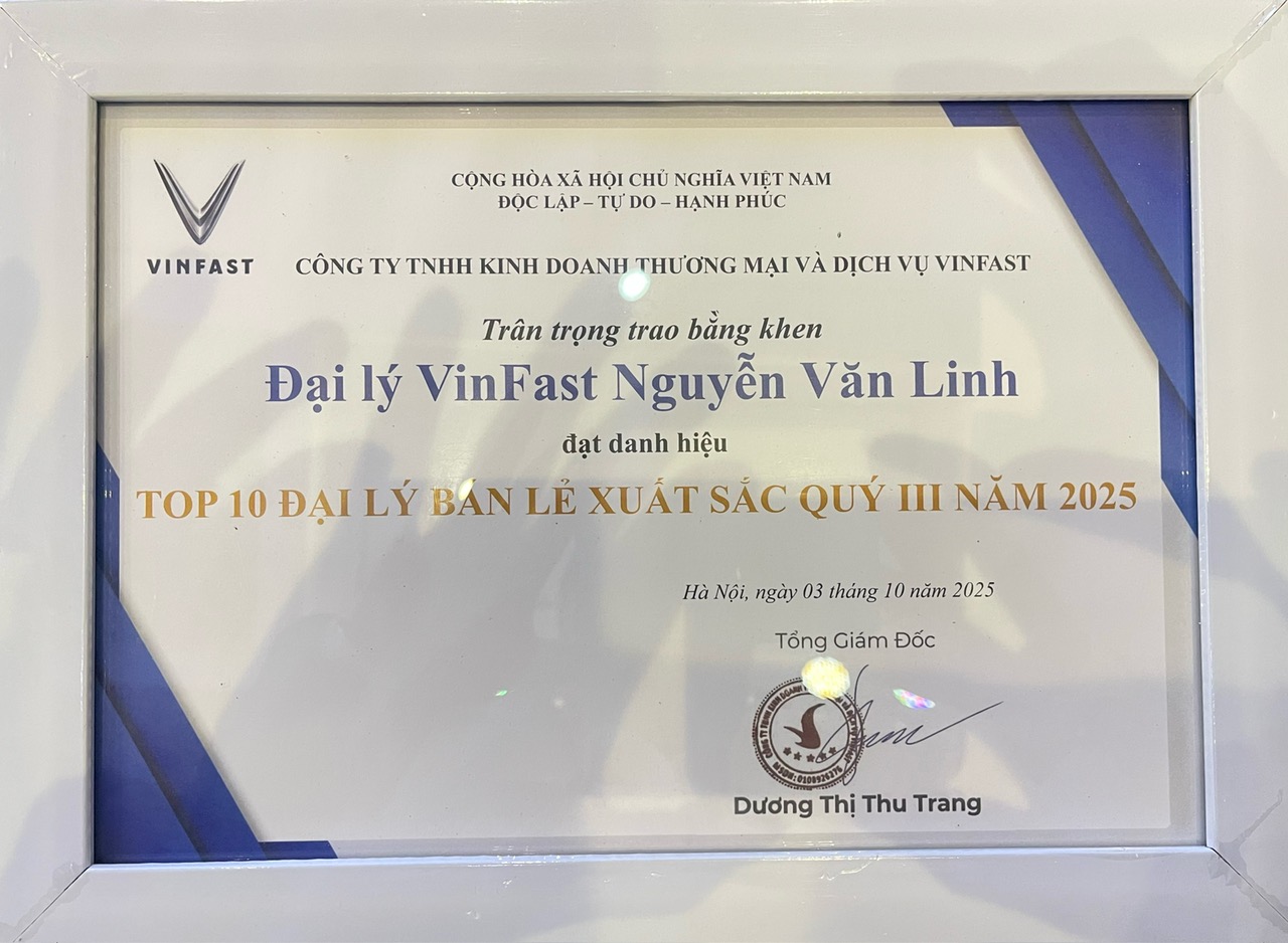 Chứng nhận Top 10 đại l&yacute; b&aacute;n lẻ xuất sắc qu&yacute; III/2025 